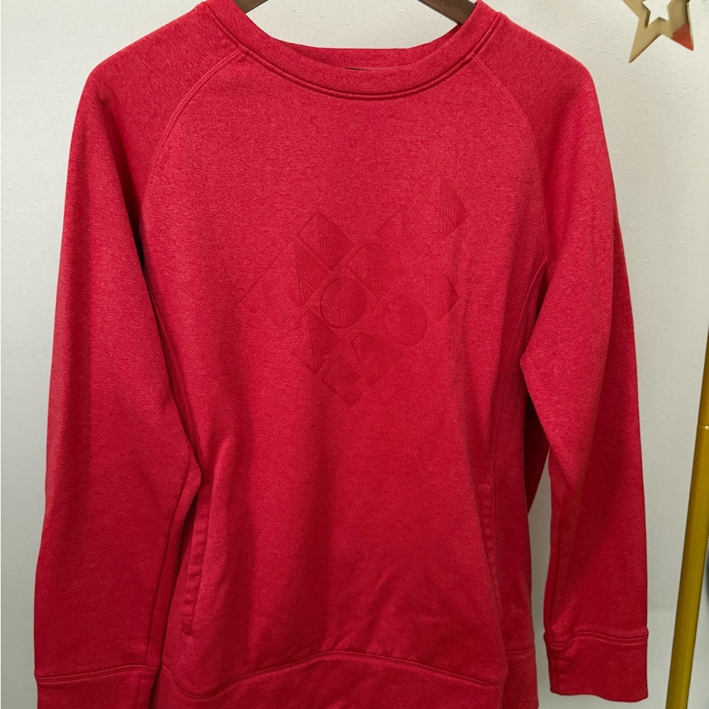 The North Face Orange Red Crewneck Sweatshirt XL Tonal Logo Fleece Pullover